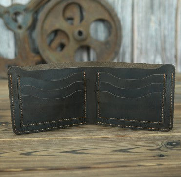 Full Grain Crazy Horse Leather Wallet - Open to show inside of wallet