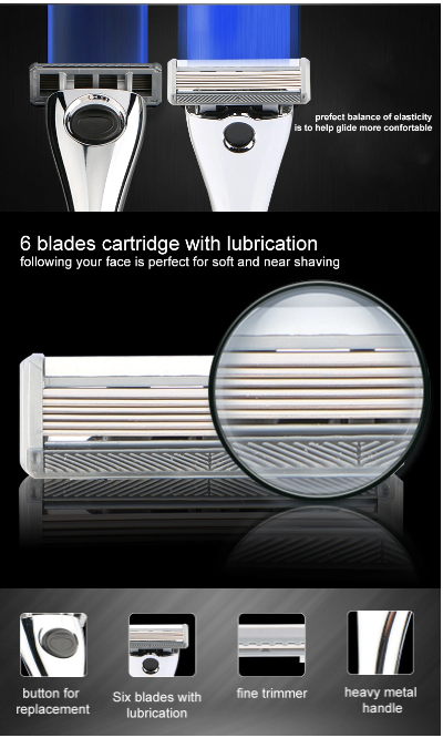 D960L Six Blade Razor with Refill Blade Metal System Men's Shaving Raz ...