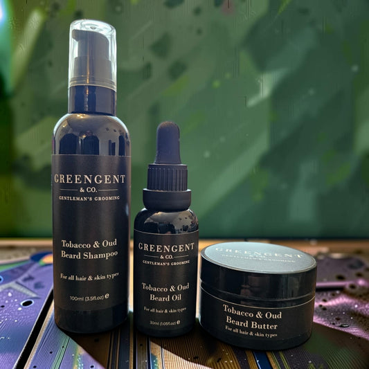 Tobacco & Oud Daily Refinement Set – Beard Shampoo, Oil & Butter